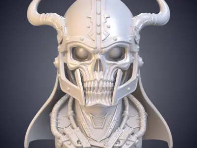 Horned Skull Warrior Bust Statue PM-970 3D print model
