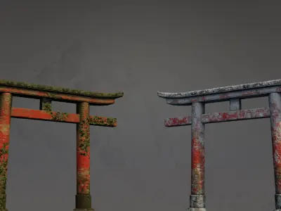 Torii Gates - 4 Japanese Shrine Gates - 4 GameReady Versions Low-poly 3D model