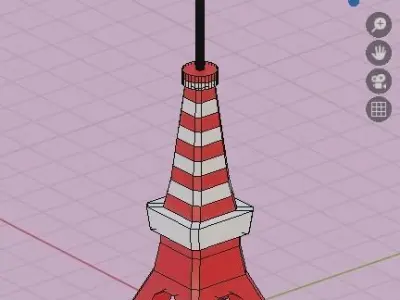 Cartoon Simple Tokyo Tower Low-poly 3D model