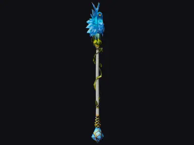 Magical Staff Parrot Blue Bird Wizard Wand Stick Item Scepter  Low-poly 3D model
