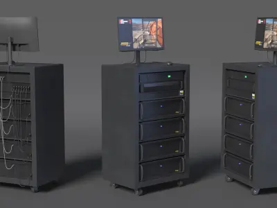 Server Rack with Computer and Monitor 3D model