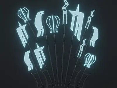 Sci-fi spears and swords collection pack Low-poly 3D model