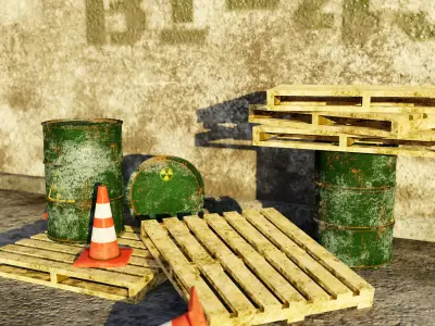 Triple Pack II pallet II barrel II traffic cone II by mkaplunow Low-poly 3D model