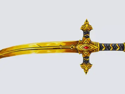 Golden Ritual Dagger Short Sword Leather Hilt Lowpoly Weapon Low-poly 3D model