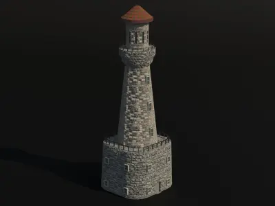 Old Stone Brick Lighthouse 03 Low-poly 3D model