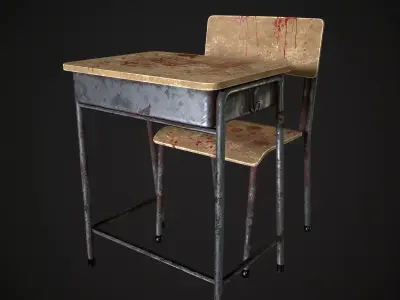 School Table and Chair - 3D Model Low-poly 3D model