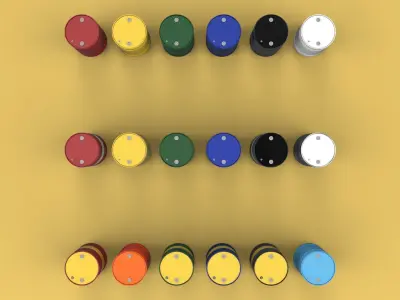 VARIOUS COLOR STACKED FUEL OIL STEEL DRUM GALLON BARREL GAS TANK 3D model