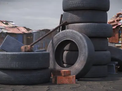 Urban Trash Pile With Tires And Bricks 3D model
