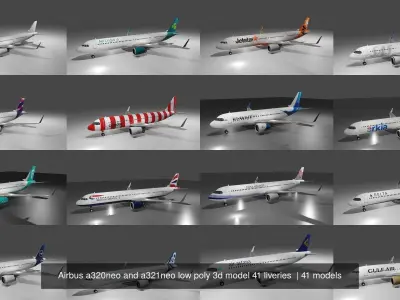 Airbus a320neo and a321neo low poly 3d model 41 liveries 3D Model Collection