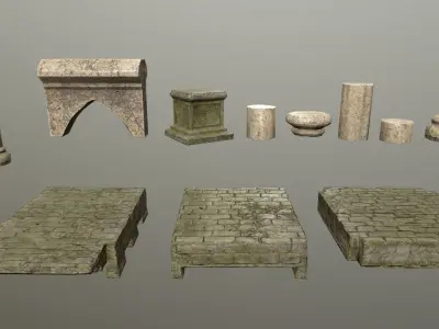 Altar Set stone column Low-poly 3D model