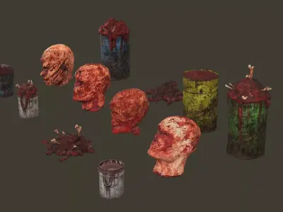 Horror Assets Human Corpse Body Part Collection X7 Pack 3D Model Low-poly 3D model