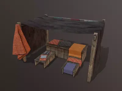 Medieval Cloth Market Low-poly 3D model