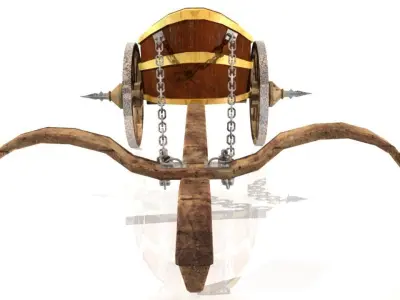 Chariot wooden cart with chains Low-poly 3D model