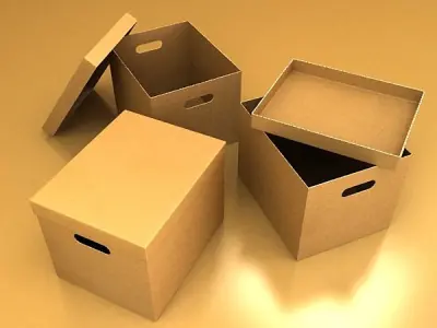 Photorealistic Cardboard Banker Box High Res 3D model
