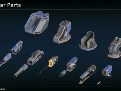 Scifi Modular Turrets Low-poly 3D model
