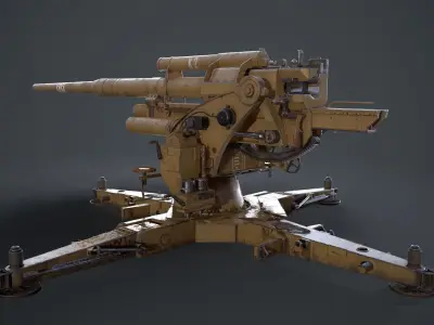 88mm German Flak Canon Low-poly 3D model