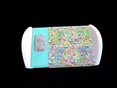 Cute Stylized Single Bed Cartoon Kids Furniture 3D model