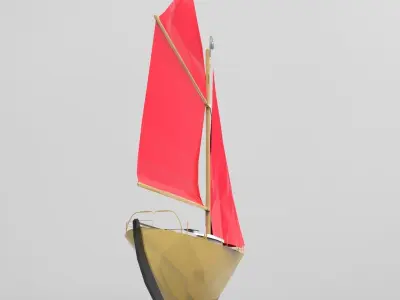 Flagship wooden sailboat with sails 3D model