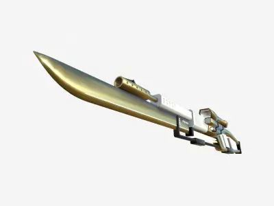 SciFi Sniper Gunblade A05 Golden - Fiction Weaponry Low-poly 3D model