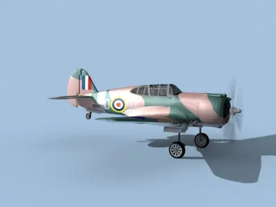 Curtiss H-75C Mohawk V22 RAF 3D model