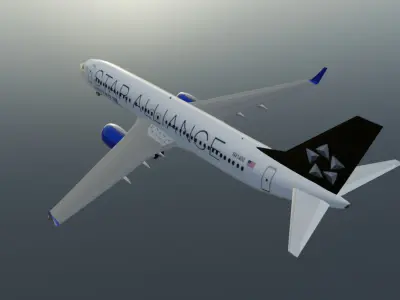 United Boeing 737-800 star alliance with cockpit  Low-poly 3D model