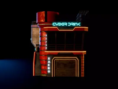 SCIFI CYBERPUNK FUTURISTIC NEON BUILDING 02 Low-poly 3D model