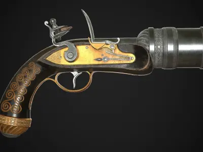 Flintlock Grenade Launcher 01 Black Low-poly 3D model