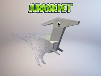 Parasaurolophus origami dinosaur Low-poly 3D model