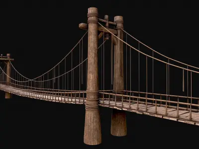 Big Wooden Rope Bridge Low-poly 3D model