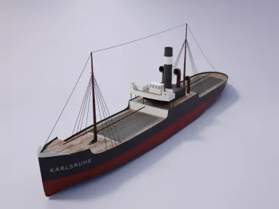 Simple model of Karlsruhe 1905 german cargo steamer ship 3D model
