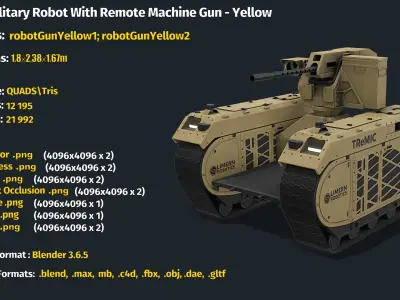 Smart Military Robot With Remote Machine Gun - Yellow 3D model