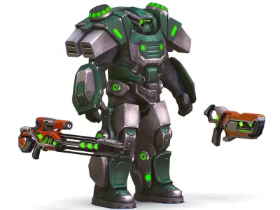 Cartoon Sci-Fi Cyborg Drone Sniper Soldier Low-poly 3D model