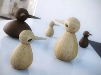 Birds three wooden 3D model