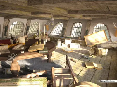 Cabin of the captain of an old ship 3D model