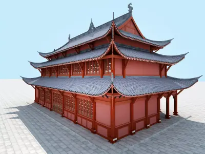 Chinese palace architecture Low-poly 3D model