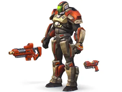 Cartoon Sci-Fi Cyborg Drone Trooper Soldier Low-poly 3D model