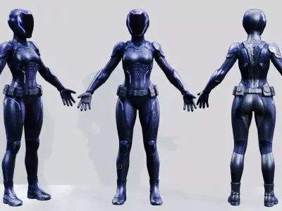 Sci-Fi Female Soldier Futuristic Armor Low-poly 3D model