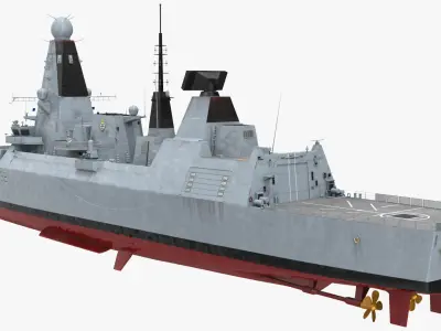 Royal Navy Type 45 Destroyer Rigged for Cinema 4D 3D model
