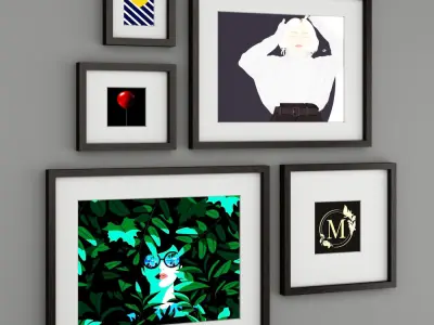 Frame-black-IKEA four framed pictures on wall Free 3D model