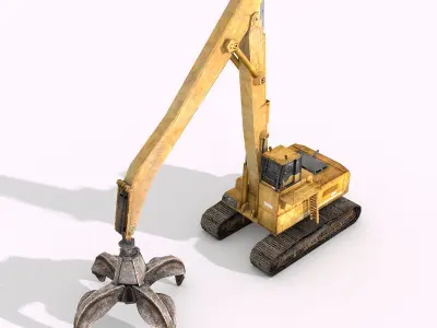 Damaged Rusted Cars with Grab Crane - Junkyard Part 2 Low-poly 3D model