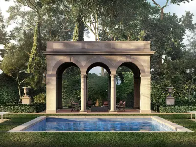 Exteriors swimming pool with classical Tuscan columns pergola 3D model