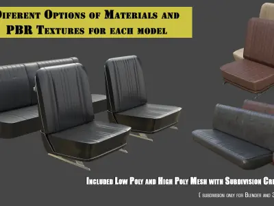 Kit Car Seats many Leather PBR Options Low-poly 3D model