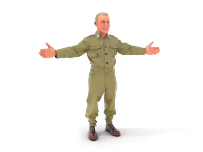 Elderly Male Soldier Rigged and Animated Character Model Low-poly 3D model