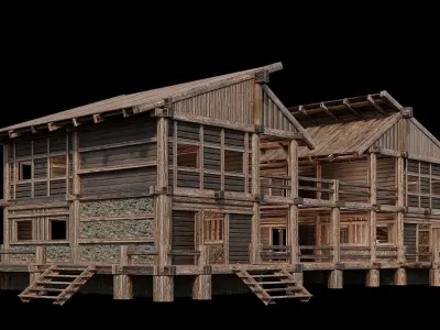 Medieval Houses 18 - 4K Textures Game Ready Low-poly 3D model