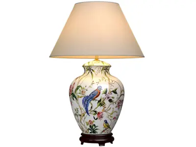Floral Desk Painted Flowers Birds Ceramic Nightstand Table lamp 3D model