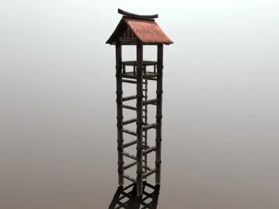 Asian Medieval Watchtower Low-poly 3D model