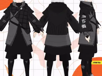 VRM SCIFI CYBERWEAR FUTURISTIC OUTFIT BOY URBAN STYLE VTUBER 3D model