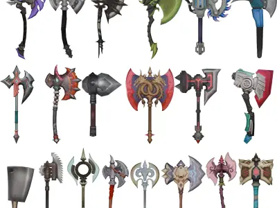 20 STYLIZED AXE MODELS PACK 1 - LOW POLY Low-poly 3D model