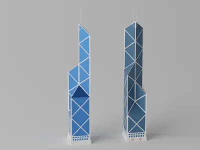 Bank of China Tower in Hong Kong Low-poly 3D model