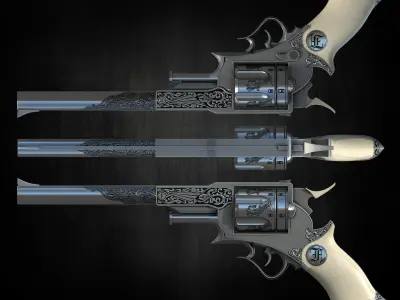 Frankenstein pistol low poly game ready gun model Low-poly 3D model